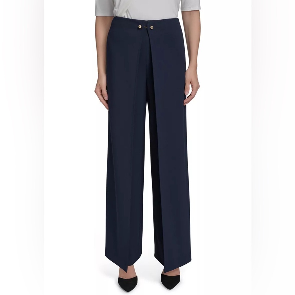 HALSTON Women’s Wide Leg Draped Pants Sz 8 – Wrap Hardware Detail – Flat Front ✨ - Picture 11 of 15